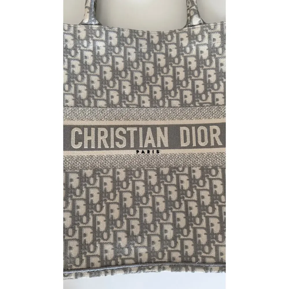 DIOR Large Dior Book Tote Gray White Oblique Canvas MINT